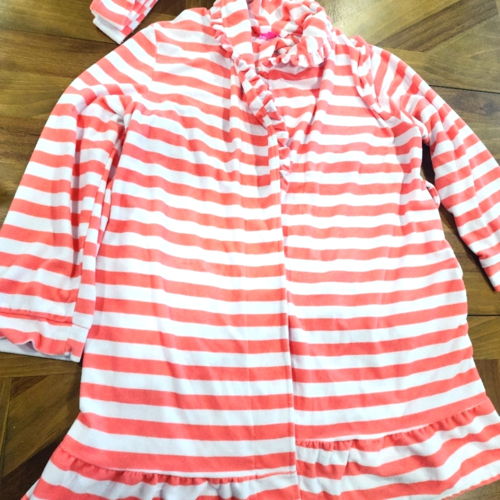 Betsey Johnson Terry Bath Robe, Large, Intimates Women's Peach Striped Belted